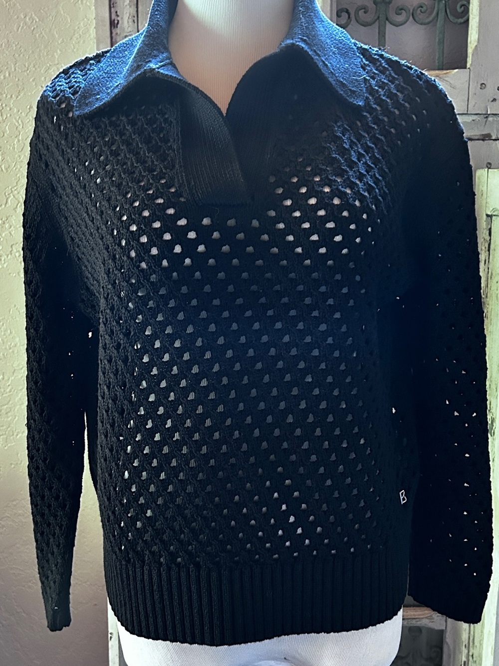 Bogner Black Open-Weave Collared Pullover - Picture 1 of 7